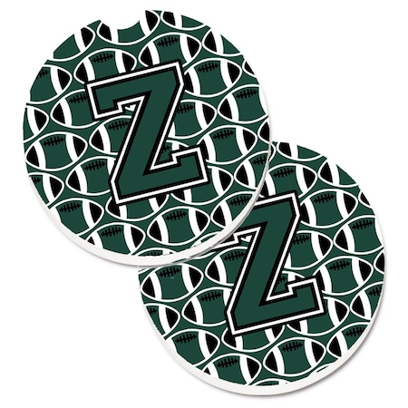 Carolines Treasures Letter Z Football Green and White  Cup Holder Car Coaster, PK2 CJ1071-ZCARC